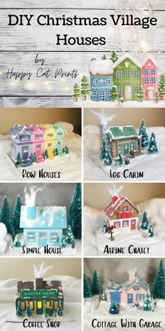 christmas village houses are shown in four different colors and sizes, with the words diy christmas