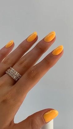 Mango Nail Color, Short Ish Nails, Summer Nail Palette, Colorful Dip Nails, Natural Nails Dip Powder Designs, Vacation Nails Solid Color, Mango Color Nails, Spring Nail Polish Colors 2023, Spring Dipped Nail Colors