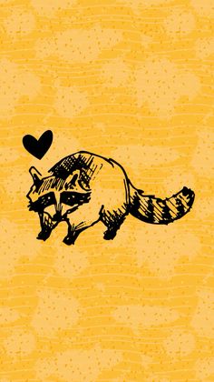 a drawing of a raccoon with a heart on it's back ground