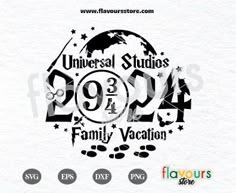 the logo for universal studios'1994 family vacation, featuring an earth globe and stars