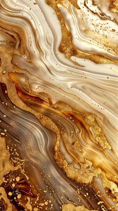 an abstract painting with gold, brown and white swirls on the bottom half of it