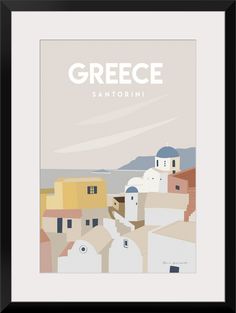 a framed poster with the words greece in white