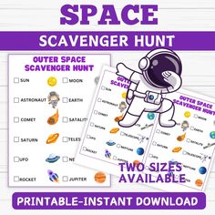 Space Scavenger Hunt for Kids- Outer space Activity - Printable Space Day Activities For Kids, Space Scavenger Hunt, Space Scavenger, Outer Space Party Decorations, Outer Space Activities, Astronomy Activity, Space Activity, Daycare Spaces, Gym Games For Kids