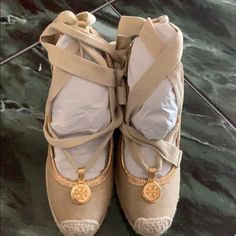 Gold/Beige Tory Burch Brand New In Box Wedges. Tory Burch Wedges, Womens Shoes Wedges, Tory Burch, Wedges, Womens Sizes, Women Shoes, Brand New, Women Shopping, Gold