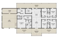 the first floor plan for a home with multiple rooms and two garages on each side