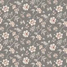 a gray floral wallpaper with white and pink flowers on the bottom half of it