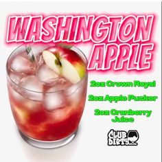 the washington apple cocktail is served in a tall glass with ice and an apple on top