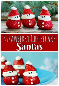 strawberry cheesecake santas with strawberries in the shape of santa's hats