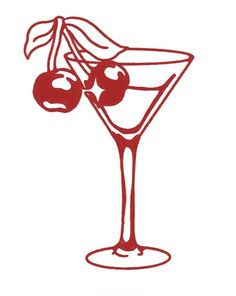 a drawing of a martini with cherries on the rim