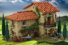 a lego model of a house in the air