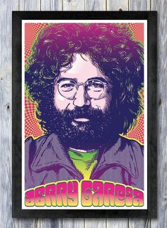 a poster with a bearded man wearing glasses