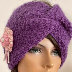 I Designed And Hand Knitted This Headband, Bandana, Ear-Covers. Purple Headband With Pink Flower . Right Side Of The Headband Has A Knitted Flower With Center Bead. Sift & Luxurious Feel. Original, Unique Feminine. Designed And Hand Knitted In California, Usa. See All Of My Original Designs Four Seasons Trendy Fine In My Boutique: Poshmark.Com/Closet/Soheyla Pink Bohemian Headband, Playful Hand-knitted Pink Hat, Purple Headband, Hand-knitted One Size Purple Hat, Purple Headbands, Headband Bandana, California Usa, Pink Flower, Right Side