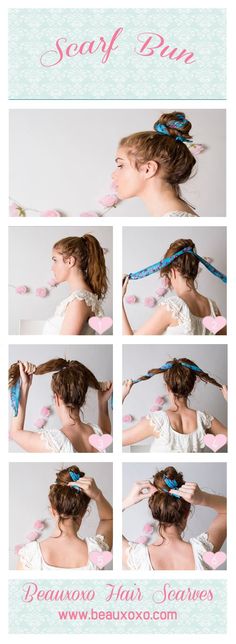 Hairstyles Scarf, Scarf Bun, Diy Updo, Hair Bun Tutorial, Bun Hair, Curly Hairstyles, Hair Tips