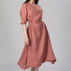 SAMPLE SALE  - Feel as fresh and pretty as a blossom in our handmade drop shoulder, oversized linen dress. With its dropped, butterfly style sleeves, a gently flowing skirt and dainty waist belt, this piece accentuates your feminine grace. A summer closet staple, it is perfect for daily wear with its wide boat neckline, comfortable side pockets and a flowy flared silhouette. Style it up with the long, wide belt accessory and match it with the shoes of your choice: anything goes!  AVAILABLE in Si Fall Linen, Butterfly Style, Summer Closet, Flowing Skirt, Linen Style, Dress With Belt, Sample Sale, Wide Belt, Handmade Dresses