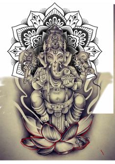 Ganesha Tattoo Design, Tato Mandala, Dotwork Tattoo Mandala