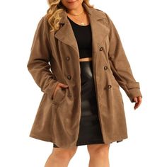 A plus-size brand inspired by the needs of its customers. Clothing from Agnes Orinda can match you on various occasions, with the proper tailoring to show your perfect curve and the comfortable fabrics that enable you a pleasant experience. Fashionable Design: This faux suede trench coat features a notched lapel, double-breasted design, and belt detail that create a fashionable look suitable for any occasion. Plus-Size Fit: Designed with a comfortable and flattering plus-size fit, this coat is s Plus Size Trench Coat, Suede Trench Coat, Plus Size Brands, Faux Suede Fabric, Double Breasted Trench Coat, Plus Size Coats, Coat Stands, Plus Size Fits, Simple Shirts