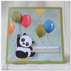 a card with balloons and a panda on it