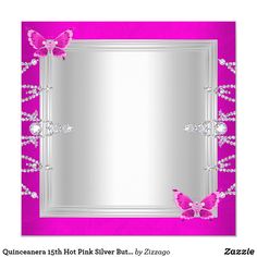 a pink and silver frame with butterflies on it