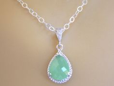 Bridesmaid Jewelry, Light Green Necklace, Soft Green, Fluorite, Sterling Silver, Cubic Zirconia, Wed Light Green Necklace, Orange Earrings, Green Fluorite, Green Theme, Jewelry Bridesmaid, Fancy Jewellery, Wedding Jewellery Necklace, Mint Color, Pink Earrings