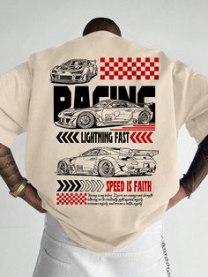 Men Plus Size Summer Casual T-Shirt With Slogan And Race Car Graphic Print, Short Sleeve, Going Out Street Wear Khaki Casual  Short Sleeve Fabric Car,Letter,Plaid  Slight Stretch  Men Plus Size Clothing, size features are:Bust: ,Length: ,Sleeve Length: Car T Shirt Design, Car Letter, Plus Size Summer Casual, Men Plus Size, Shirt Print Design, Plus Size Summer, Mens Plus Size, Casual T Shirt, Kids Sleepwear