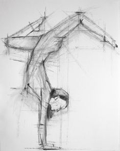 a black and white drawing of a person doing a handstand