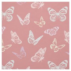 a pink background with white butterflies on it