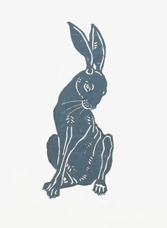 a black and white drawing of a rabbit sitting on its hind legs in front of a white background