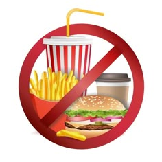 a red sign that says no food and drink is allowed to people who are eating fast food