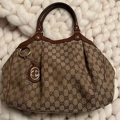 Authentic Gucci Sukey Medium Bag. Well Loved And Selling As Is, See Pics Of Wear In Fabric And Corners. Brown Gg Monogram. Professionally Cleaned. Authenticity Card As Pictured. Offers Are Welcome. Medium Bag, Gg Monogram, Gucci Bags, Better Love, Medium Bags, Vintage Gucci, Gucci Bag, Bag Lady, Monogram