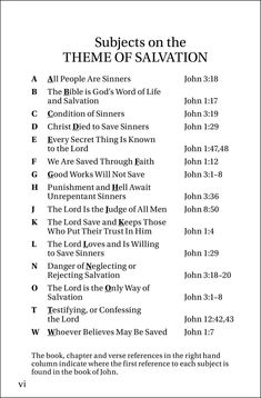 an image of the bible's names and numbers for salvation, including john 1 - 8