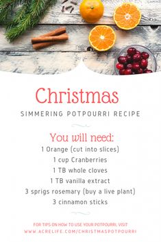 a christmas recipe with oranges, cranberries and cinnamon sticks