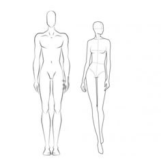 a line drawing of a male and female mannequins