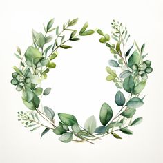 a watercolor wreath with green leaves and branches