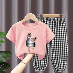 Summer Sets  Cute Fashion Cotton T-shirt Top Pants 2pcs Baby Girl Clothes Toddler Suits, Summer Sets, Childrens Clothes Girls, Children Top, Clothes Cute, Shirt Pant Set, Kids Fashion Clothes, Kids Clothes Boys, Printed Trousers