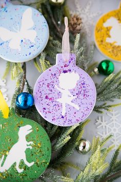 some christmas ornaments are sitting on the table