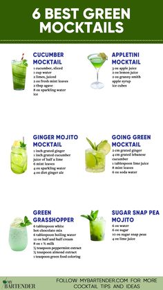 Green Mocktails Ginger Mojito, Non Alcoholic Cocktails, Green Drinks, Healthy Drinks Recipes