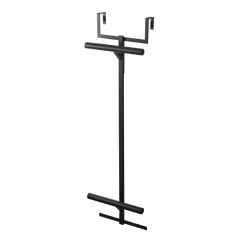 a black metal stand with two hooks on it