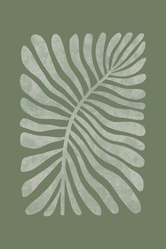 a green and white palm leaf on a gray background