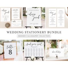 the wedding stationery bundle includes modern calligraphy and an elegant table number for each guest