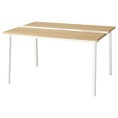 a wooden table with white legs on a white background