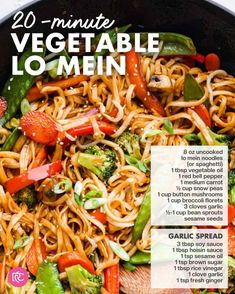 the recipe for this vegetable lo mein is in a skillet