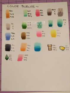 a sheet of paper with different colored inks on it