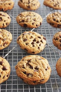 chocolate chip cookies cooling on a wire rack