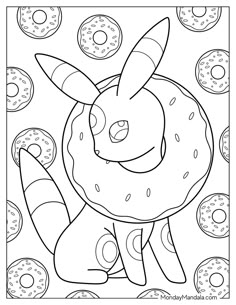 pokemon coloring pages with donuts and doughnuts in the background for kids to color