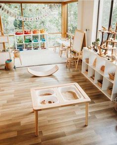 the children's room is clean and ready for their parents to use it as an art studio