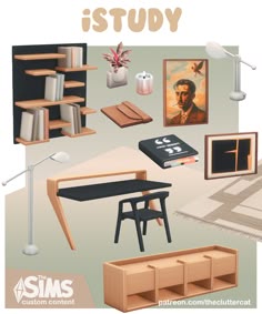 an image of a study room with books and other things on the table in it