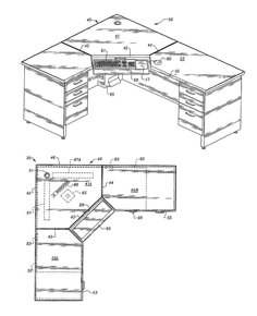 an office desk with drawers and cabinets