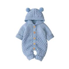 This gorgeous knitted jumpsuit will keep your little one cozy warm - and looking mighty cute! The adorable hood with little ears, lovely knitted pattern and soft feel make this an outfit you are going to adore! Winter Romper, Winter Newborn, Baby Overall, Jumpsuit Outfits, Knitted Baby Clothes, Outfits Dresses, Baby Jumpsuit, Knitted Romper, Romper Outfit