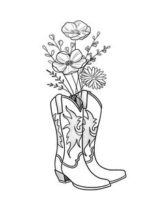 a cowboy boot with flowers in it coloring page for adults and children to print out