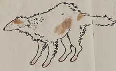 a drawing of a sheep with brown spots on it's fur